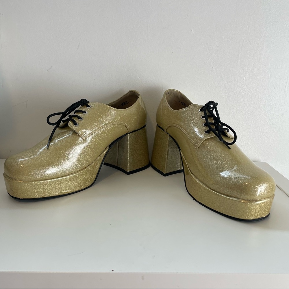 Funtasma JAZZ-02 Retro 70s Disco Gold Glitter Platform Glam Pimp Shoes XL 14-15